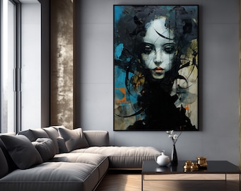 Fragmented Elegance | Large Abstract Canvas Painting | Dark Art 100% Hand Painted by Canadian Artist | Acrylic on Unstretched/Rolled Canvas