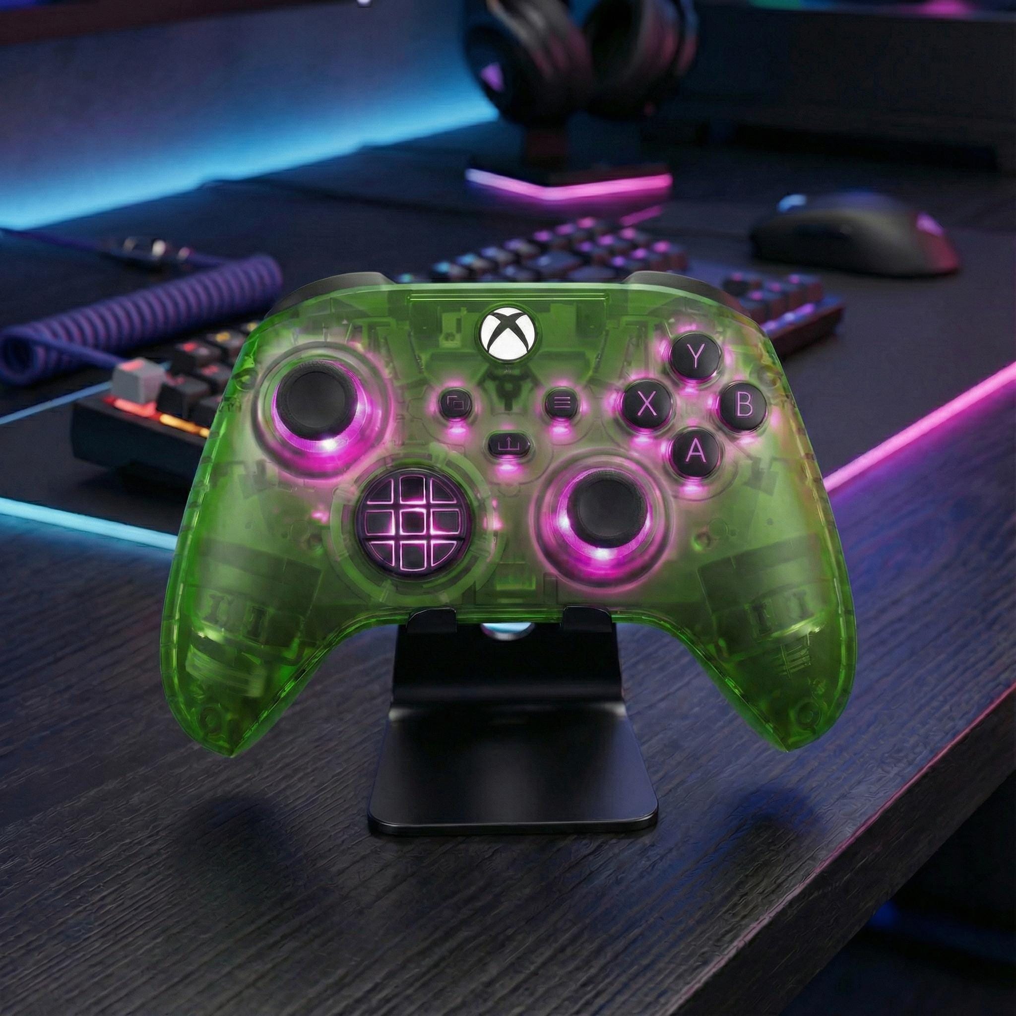 Clear Green Controller - Transparent Shell - 7 Colour RGB LED - Modded ...