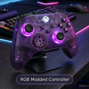 Atomic Purple Controller - Transparent Shell - 7 Colour RGB LED - Modded Custom Controller Xbox Series X|S One Or PC