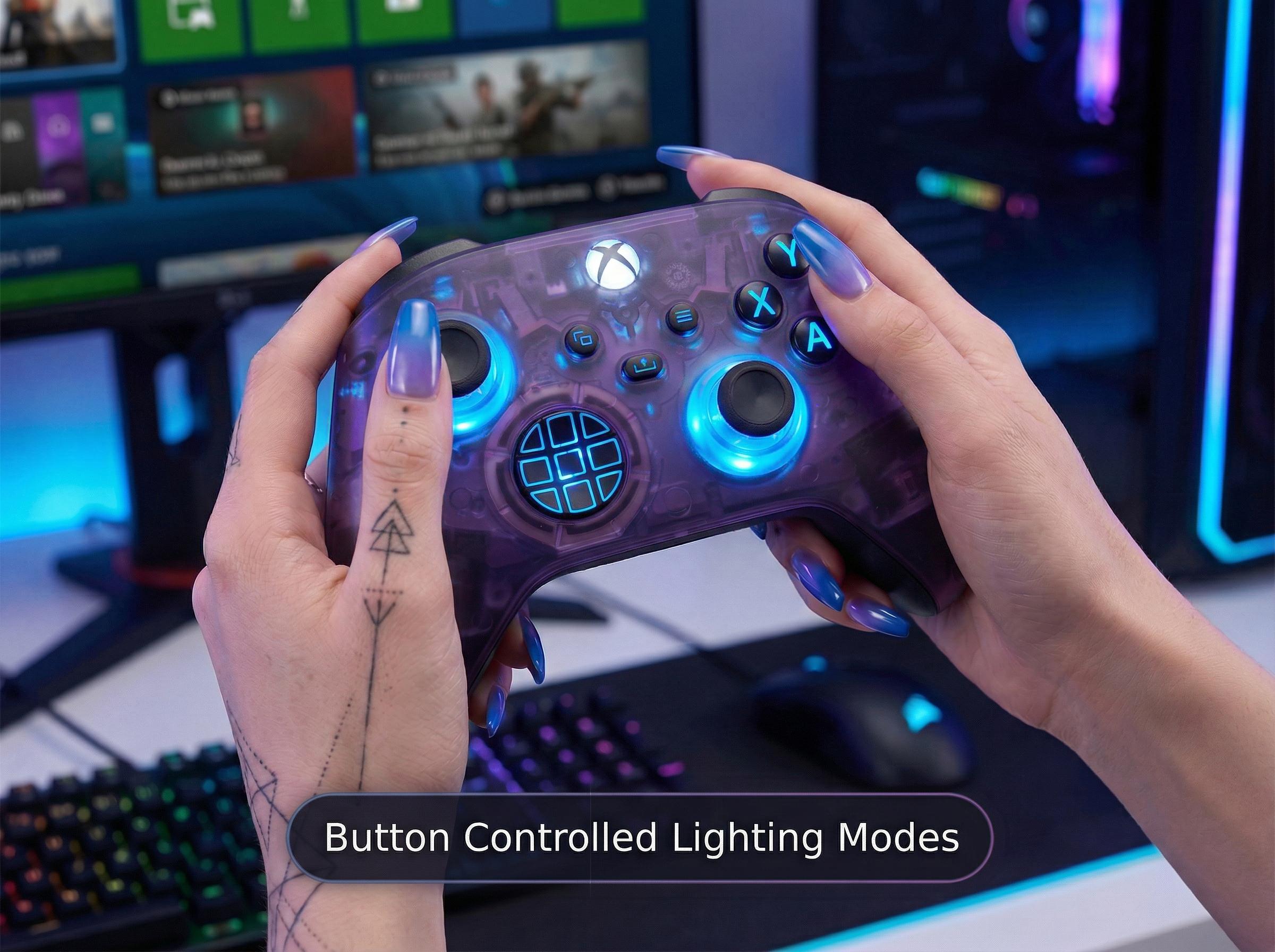 Xbox Controller Turquoise Atomic Purple Controller - Transparent Shell - 7 Colour RGB LED ...