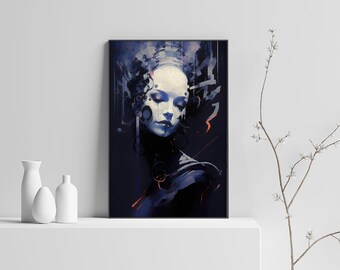 Cyber Noire | Large Abstract Canvas Painting | Dark Art 100% Hand Painted by Canadian Artist | Acrylic on Unstretched/Rolled Canvas