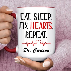 Cardiology Gifts, Personalized Cardiologist Mug, Eat Sleep Fix Hearts Gift, Custom Cardiology Coffee Mugs, Gifts for Cardiologists Surgeon