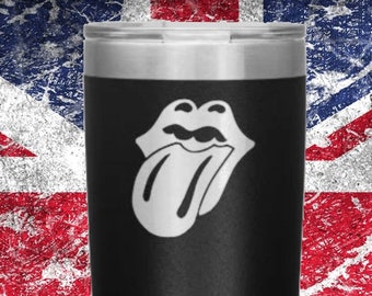 Stones Tongue Tumbler Rolling Stones Lèvres avec Tongue Out Tumbler isolé gravé de haute qualité avec couvercle Rock and Roll Gift Cup