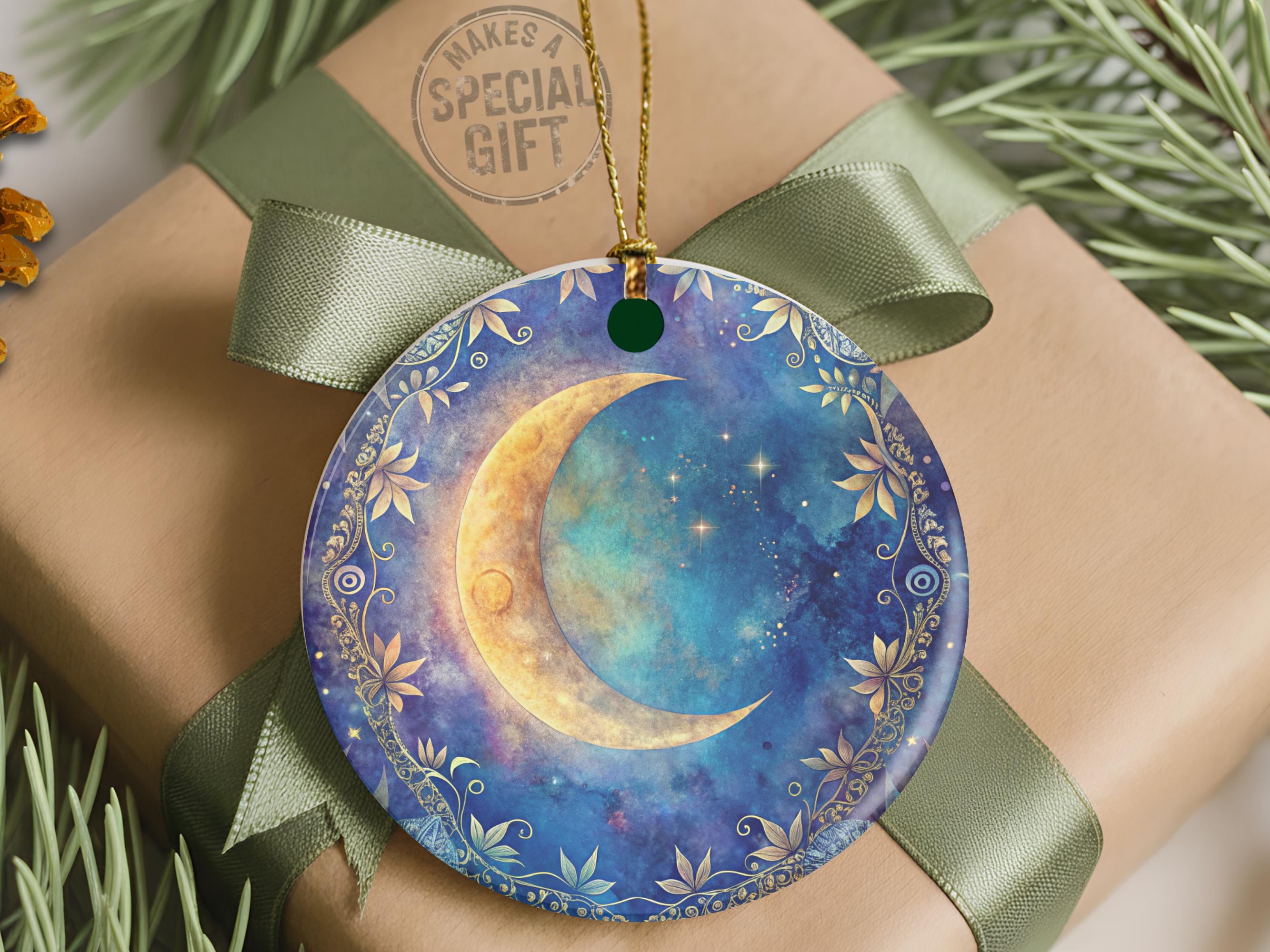 Celestial Moon Christmas Ornament Gift - Blue & Gold Whimsigoth
