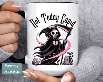 Funny Anti Valentine Mug, Not Today Cupid Valentines Day Gift, Skeleton Valentines Mug, Funny Valentines Day Gift Idea, Grim Reaper Cup
