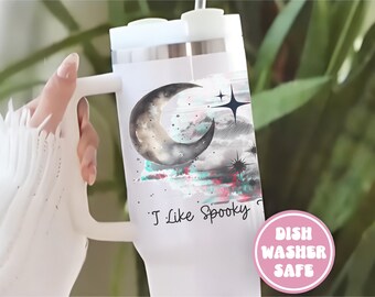 Celestial Moon Swear Tumbler, Spooky Tumblers,  I Like Spooky Things and The Word F*** Witchy Gifts, Gothic Moon 40oz Tumbler Halloween