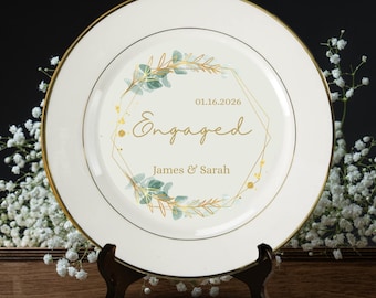 Custom Engagement Gift for Couples, Personalized Newly Engaged Porcelain Plate Gift