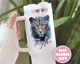 Custom Leopard Tumber, 40oz Tumbler for Big Cat Lovers, Personalized Leopard Cups with Handle