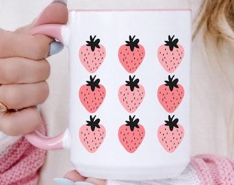 Cute Strawberry Mug, Summer Strawberry Mugs, Cottagecore Berries, Strawberry Aesthetic, Fruit Botanical Garden Cup, Sweet Summer Gift Idea