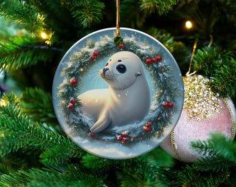 Seal Christmas Ornament Gift, White Seal Ornament, Cute Seal Gifts, Ocean Mammal Ornament, Sea Animal Ornament, Cute Ornaments for Kids