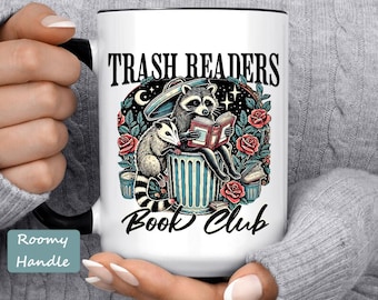 Trash Readers Mug, Gift Mug for Readers, Booktok Book Mugs, Raccoon Opossum Reading Gift Mug, Bookworm Book Club Coffee Cup Gift Idea