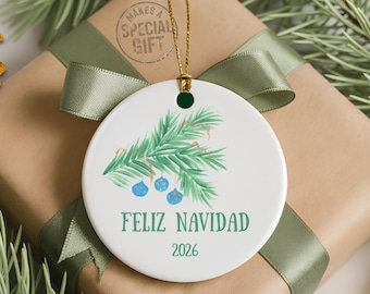 Feliz Navidad Ornament 2026, Elegant Christmas Gift, Ceramic