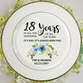 18th Anniversary, Traditional Anniversary Gifts, 18 Porcelain Blue, Custom 18th Gift Ideas for Parents Anniversary, Porcelain Plate 8"