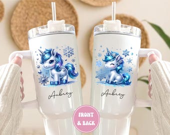 Personalized Unicorn Tumbler 40oz: Custom Winter Birthday Girl Gift