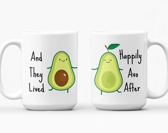 Avocado Couple Mug Set, Tea Cup, Funny Couples Coffee Mugs, Wedding Gifts, Anniversary Couple Gift Set, Food Pun Mugs, Happily Avo After