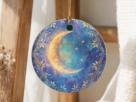Celestial Moon Christmas Ornament Gift - Blue & Gold Whimsigoth