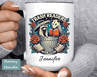 Reader Mug, Trash Readers Book Club Mug, Raccoon Opossum Mugs Reader Gift for Readers Trashy Books Lover Custom Coffee Cup Gift Idea for Her