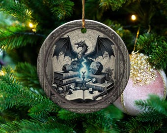 DnD Dragon Christmas Ornament Gift, Mystical Fantasy Dice Medieval