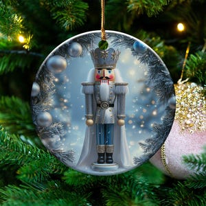Christmas Nutcracker Ornament Gift, Blue Silver Nutcracker Holiday Gift Idea, Christmas Heirloom Keepsake Ceramic Xmas Bauble Present
