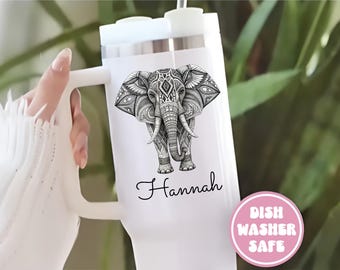 Mandala Elephant Tumbler, Personalized 40oz Name Cup Gift