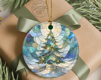 Ceramic Christmas Ornament 2026: Blue Green Hues Festive Tree Holiday Decoration