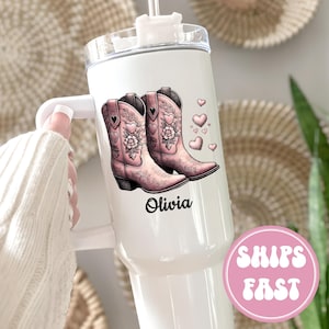 Pink Cowboy Boots 40oz Tumbler, Cowgirl Cups, Custom Tumbler, Country Western Personalized Gift Idea, Cute Water Tumbler, Travel Cup Big Cup