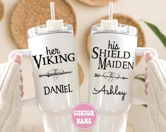 Personalized Viking Tumbler Set, 40oz Custom Couples Wedding Gift, Shieldmaiden