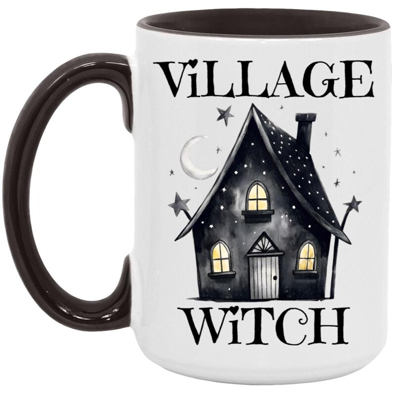 Village Witch Mug, Spooky Coffee Cups, Witch Mugs, Witchy Gift Idea, Local Witches 15oz Black Trim Mug
