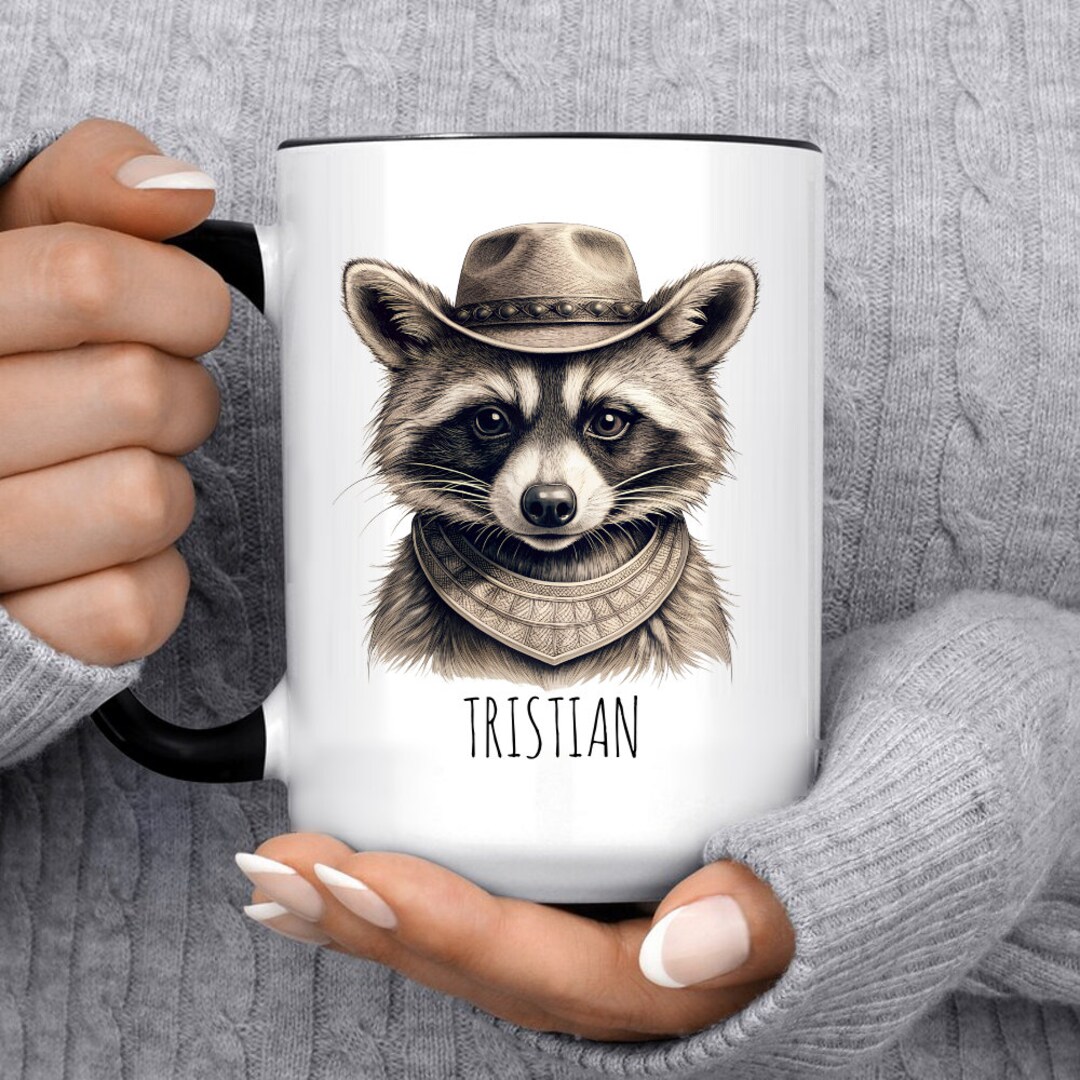 Vintage Western Raccoon Mug, Cowboy Raccoon, Custom Name Mug ...