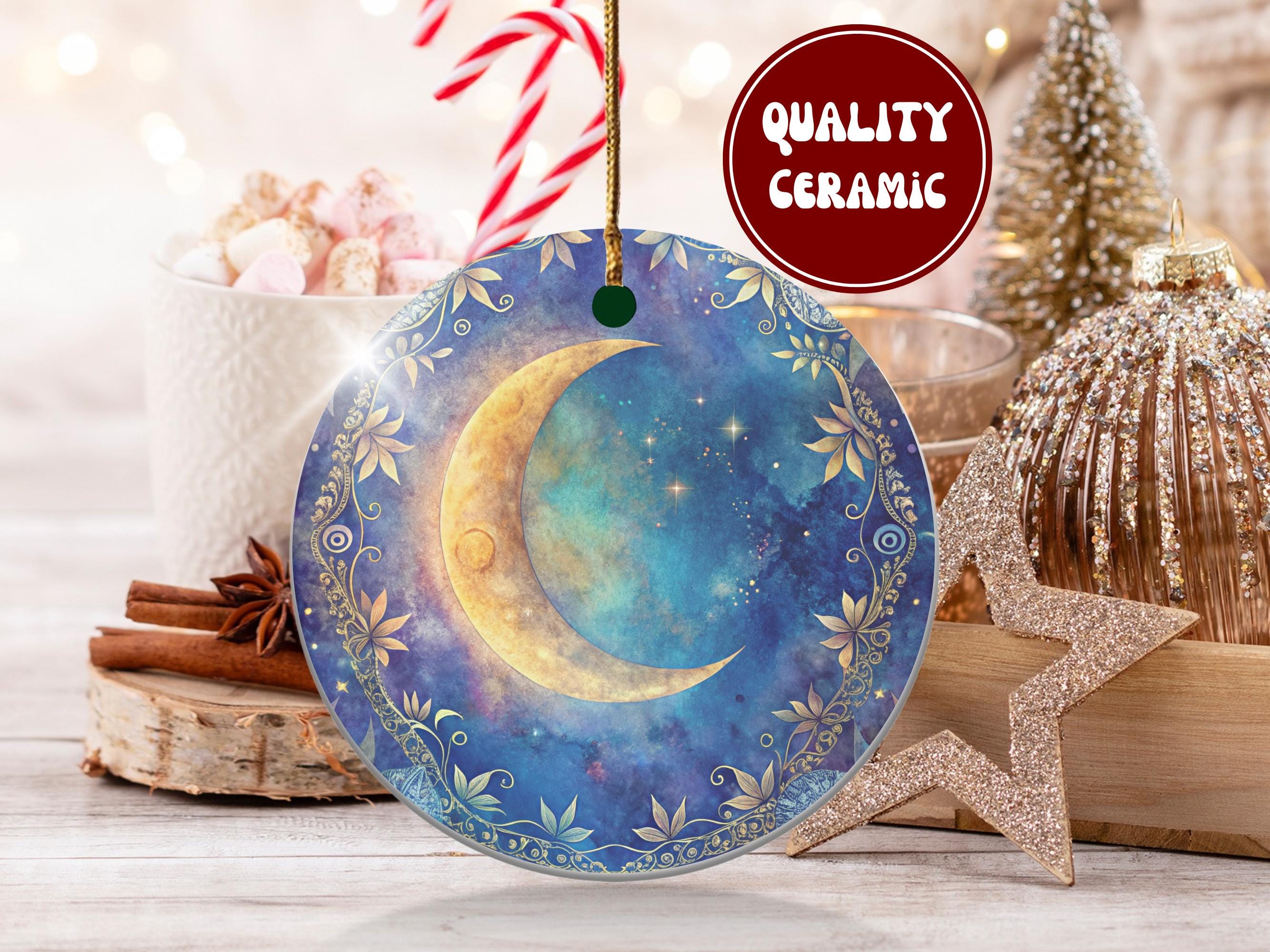 Celestial Moon Christmas Ornament Gift - Blue & Gold Whimsigoth