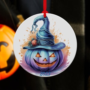 Jack-O-Lantern Ornament, Halloween Decoration, Holiday Gift Idea, Heirloom Keepsake, Round Ceramic, Bauble Present