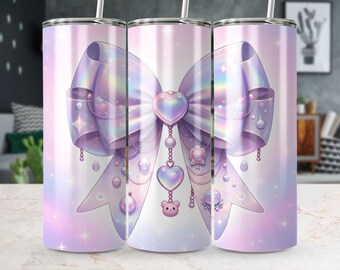 Iridescent Heart Bow Tumbler 20oz Stainless Steel