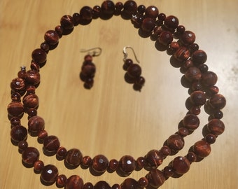 Jay King DTR Faceted Red Tigers Eye Necklace 36" And Earrings Set