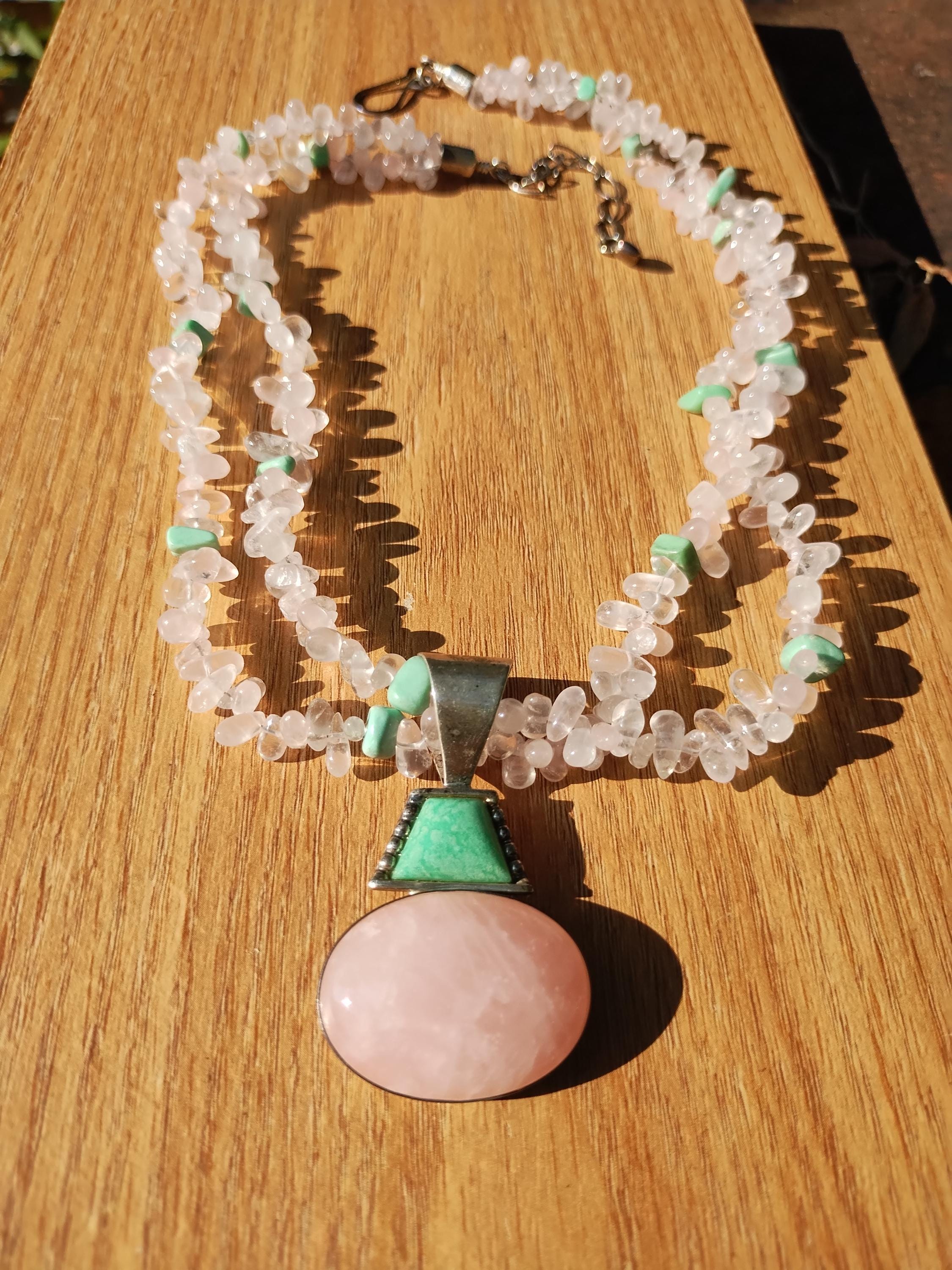 Jay King DTR mine finds Rose Quartz Turquoise necklace and pendant set 925 Sterling Silver