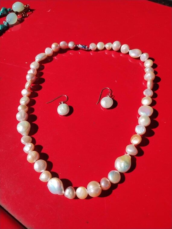Honora Soft Pink White Freshwater Coin Pearl Necklace and Earrings 