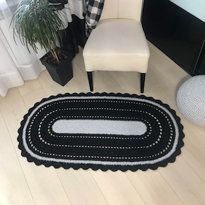 Black Oval Rug Crochet Oval Rug Oval Carpet Small Area Rug Living Room ...