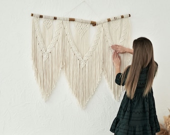 Large macrame wall hanging, Tapestry backdrop/ headboard, Woven decor