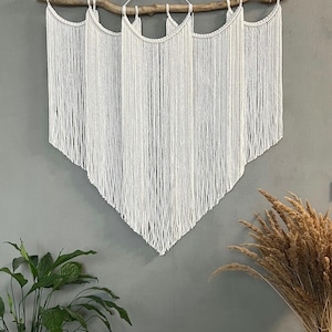 Gran colgante de pared de macramé, fondo/cabecero minimalista de macramé, decoración bohemia, arte bohemio