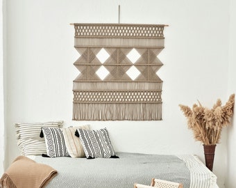 Large macrame wall hanging, woven macrame decor, macrame headboard, macrame backdrop, weaving tapestry, straight macrame wall art