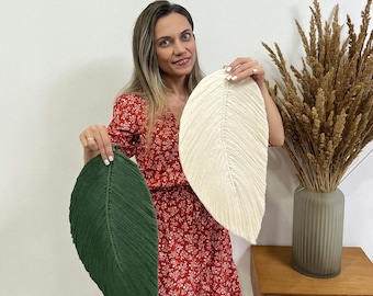 Set of 2 large macrame leaves, feathers boho wall decor, macrame leaves wall hanging, macrame leaves wall decor, minimalist macrame wall art