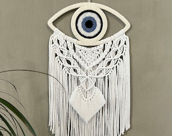 Evil eye macrame wall hanging tapestry, evil eye wall decor, macrame wall decor, macrame eye wall hanging, handmade evil eye decoration, eye
