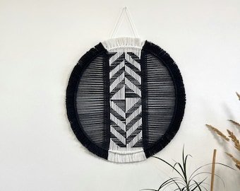 Black circle macrame wall hanging, boho decor, black circle wall decor, black macrame decor, modern macrame, bohemian wall art, wall art