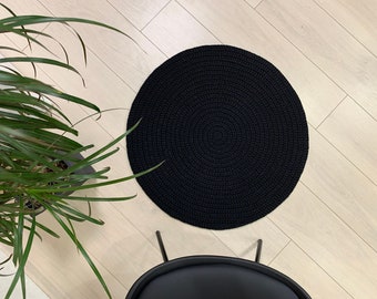 Black round rug Crochet circle rug  Round rug Door mat Round carpet Small area rug Living room rug Bedroom rug Crochet carpet Kids black mat