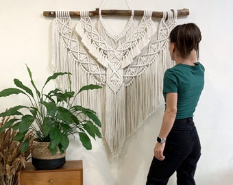 Colgante de pared de macramé extra grande, telón de fondo de macramé grande, cortina, decoración colgante de pared del dormitorio, cabecero de macramé, decoración colgante de pared tejida