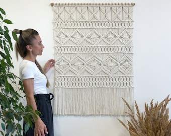 Large macrame wall hanging, Woven wall tapestry, Macrame wall decor, Boho wall decor, Geometric macrame wall art, Macrame backdrop