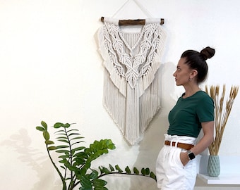 Macrame wall hanging with fringe, macrame backdrop, macrame curtain, bedroom wall hanging decor, macrame headboard, woven wall hanging decor