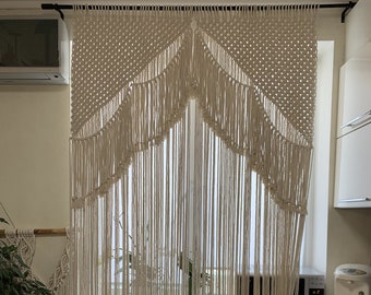 Macrame window curtain of two pieces Macrame doorway divider Boho macrame curtain Macrame boho doorway curtain Macrame room divider curtain