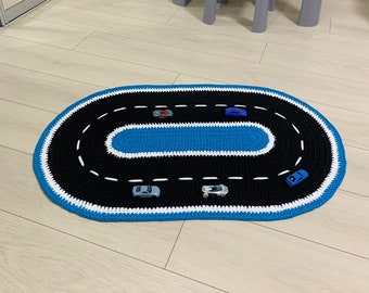 Crochet road rug Race road track Toddler play mat Play mat car Race car track Rug for boy's room Carpet for boy Road carpet Nursery rug