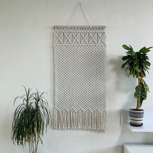 Macrame colgante de pared, decoración de macrame tejido, cabecera de macrame, fondo de macrame, mural de macrame, tapicería de tejido, arte de pared de macrame recto