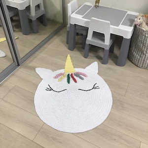 Einhorn Teppich Gehäkelt Einhorn Kindermatte Baby Teppich für Kinder Kinder Teppich für Kinder Baby Teppich Häkelteppich Häkelteppich Kinderzimmer Teppich